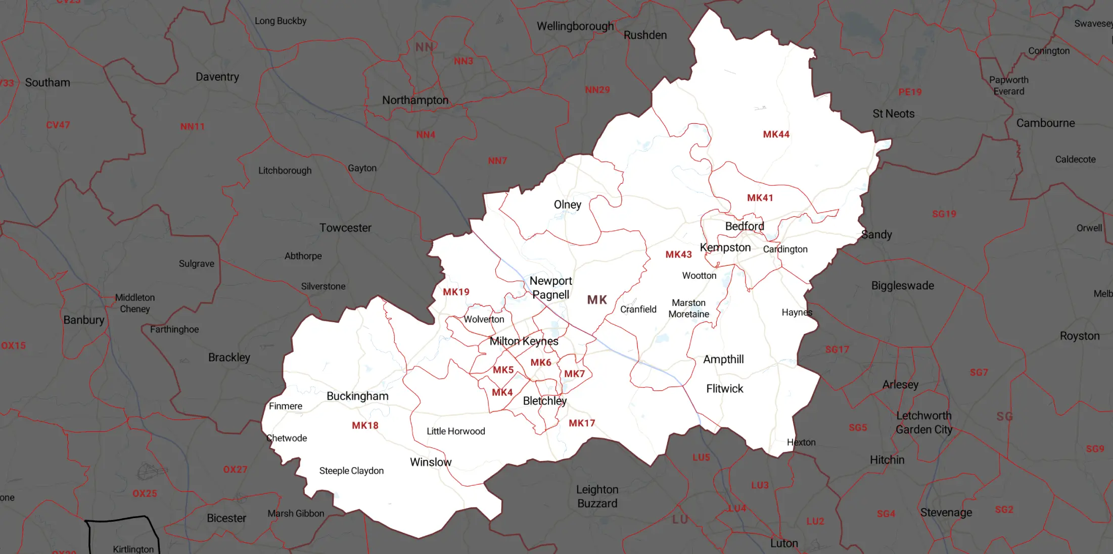 Milton Keynes Drains Service Areas Map